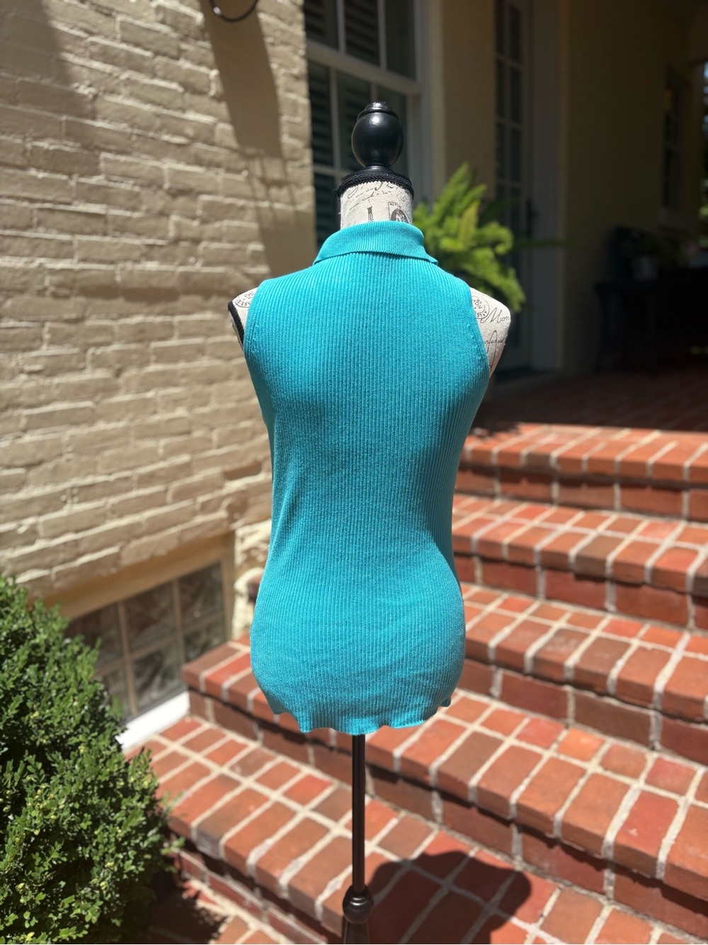 Boston Proper Sleeveless Ribbed Polo Tank Top - Turquoise - Picture 4 of 5
